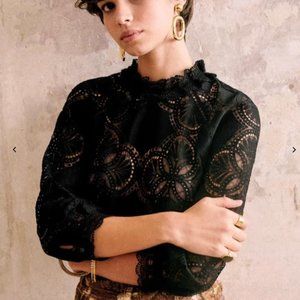 Bacall Lace Blouse, Size 4, Black